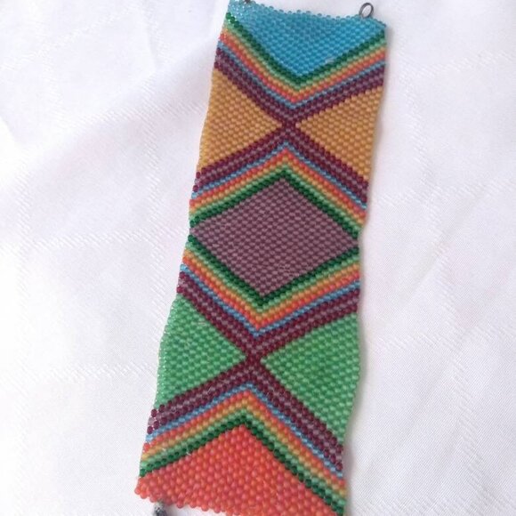 Wide Hand Beaded Vintage Bracelet Jewelry Woman Man Child Kid Accessories - Picture 3 of 10